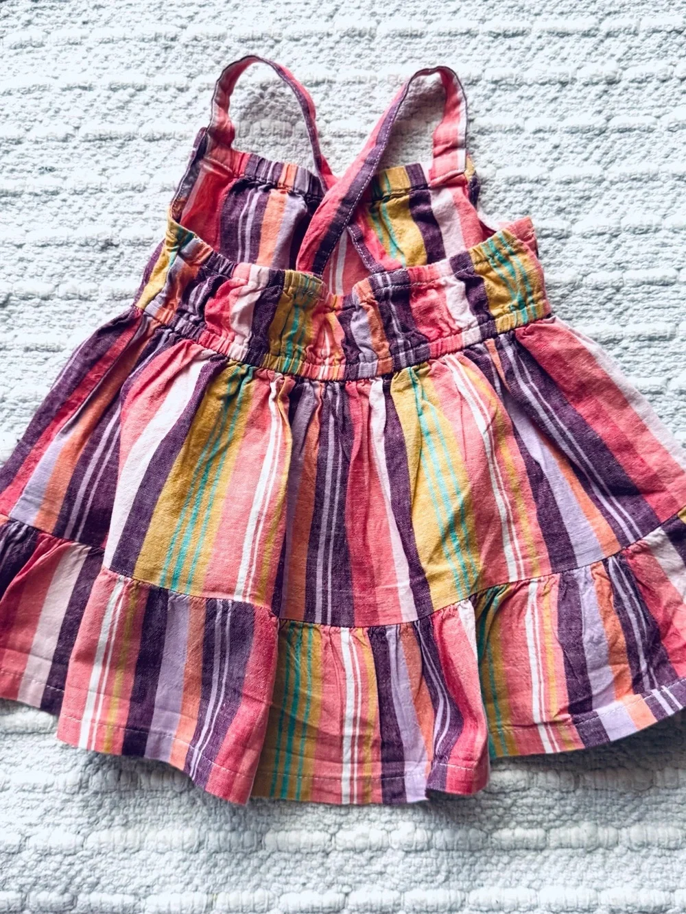 Carter's Multicolor Striped Sundress linen blend baby dress Sz 9m